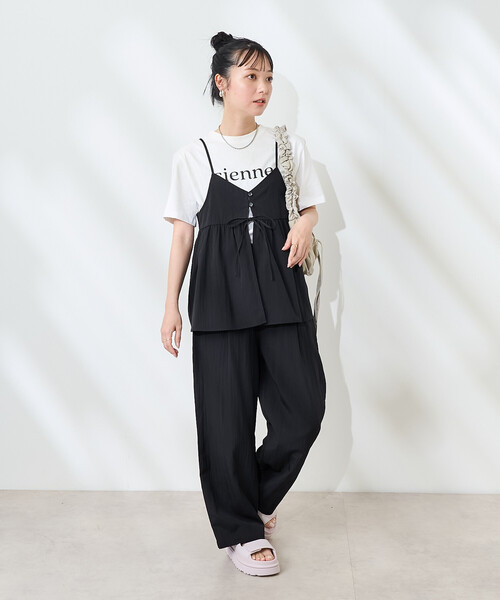 FREAK'S STORE(フリークスストア)の「【セットアイテム】SUMMERCOOL リボン付き キャミソールセットアップ/ビスチェセットアップ/接触冷感(セットアップ・レディース・ダークネイビー/ブラウン/ブルーグリーン/ブラック・MEDIUM/SMALL)」の5枚目の写真