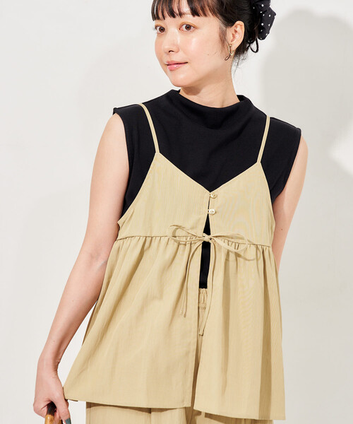 FREAK'S STORE(フリークスストア)の「【セットアイテム】SUMMERCOOL リボン付き キャミソールセットアップ/ビスチェセットアップ/接触冷感(セットアップ・レディース・ダークネイビー/ブラウン/ブルーグリーン/ブラック・MEDIUM/SMALL)」の7枚目の写真