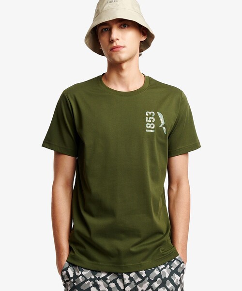 AIGLE(エーグル)の「吸水速乾 UVカットプリントロゴ 半袖Tシャツ(Tシャツ/カットソー・メンズ・モスグリーン/オレンジ/ホワイト/ブラック・XL/L/M/S)」の3枚目の写真