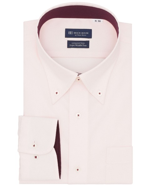 TOKYO SHIRTS(トウキョウシャツ)の「【超形態安定】 形態安定ノンアイロン ボタンダウン 長袖ビジネスワイシャツ(大きいサイズ・長いサイズ)(ビジネスシャツ・メンズ・サーモンピンク・首回り39cm-裄丈88cm/首回り41cm-裄丈90cm/首回り42cm-裄丈90cm/首回り43cm-裄丈90cm/首回り45cm-裄丈82cm/首回り45cm-裄丈86cm/首回り45cm-裄丈90cm/首回り47cm-裄丈86cm/首回り47cm-裄丈90cm)」の1枚目の写真