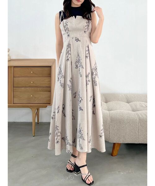 MERCURYDUO(マーキュリーデュオ)の「リネンライクショルダーリボンキャミワンピース(ワンピース・レディース・アイボリー/グレー/ベージュ・MEDIUM/SMALL)」の3枚目の写真