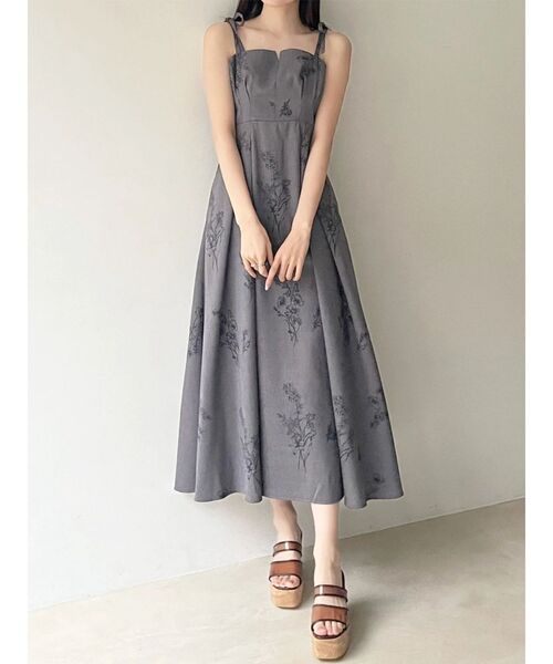 MERCURYDUO(マーキュリーデュオ)の「リネンライクショルダーリボンキャミワンピース(ワンピース・レディース・アイボリー/グレー/ベージュ・MEDIUM/SMALL)」の2枚目の写真