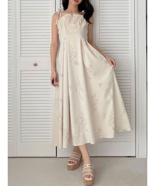 MERCURYDUO(マーキュリーデュオ)の「リネンライクショルダーリボンキャミワンピース(ワンピース・レディース・アイボリー/グレー/ベージュ・MEDIUM/SMALL)」の4枚目の写真