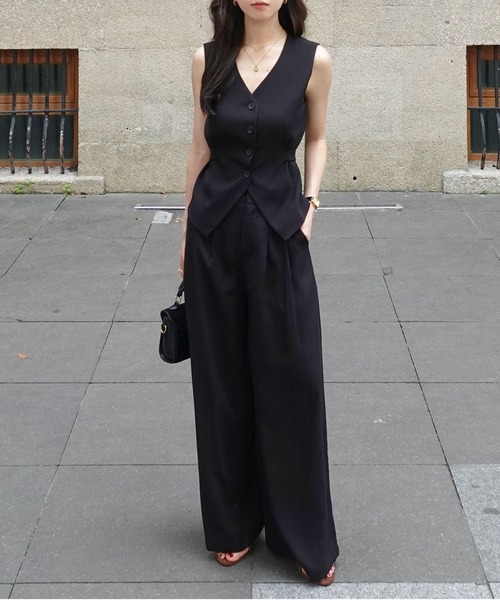 SETUP】リネン混ウェストマーク Vネックベストセットアップ