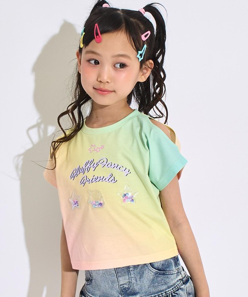 ANAP kids(アナップキッズ)の「スパンコール ユニコーン 肩アキ Tシャツ トップス(Tシャツ/カットソー・キッズ・レインボー/マルチ・130/120/110)」の1枚目の写真