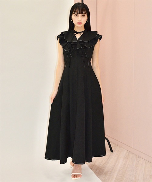 WILLSELECTION(ウィルセレクション)の「ナローリボンラッフルフリルワンピース(ワンピース・レディース・ブラック/サックスブルー/ネイビー/ピンク・FREE)」の7枚目の写真