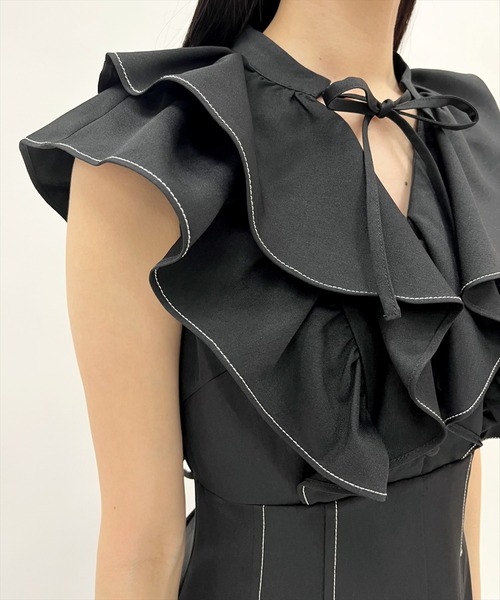 WILLSELECTION(ウィルセレクション)の「ナローリボンラッフルフリルワンピース(ワンピース・レディース・ブラック/サックスブルー/ネイビー/ピンク・FREE)」の12枚目の写真