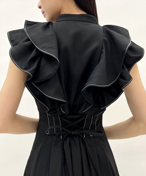 WILLSELECTION(ウィルセレクション)の「ナローリボンラッフルフリルワンピース(ワンピース・レディース・ブラック/サックスブルー/ネイビー/ピンク・FREE)」の14枚目の写真