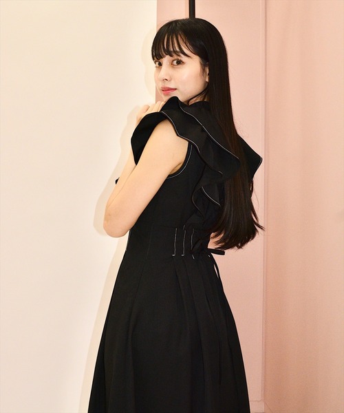 WILLSELECTION(ウィルセレクション)の「ナローリボンラッフルフリルワンピース(ワンピース・レディース・ブラック/サックスブルー/ネイビー/ピンク・FREE)」の9枚目の写真