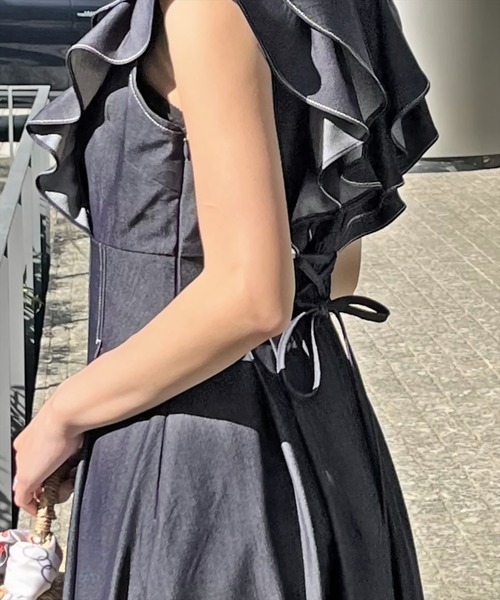 WILLSELECTION(ウィルセレクション)の「ナローリボンラッフルフリルワンピース(ワンピース・レディース・ブラック/サックスブルー/ネイビー/ピンク・FREE)」の22枚目の写真