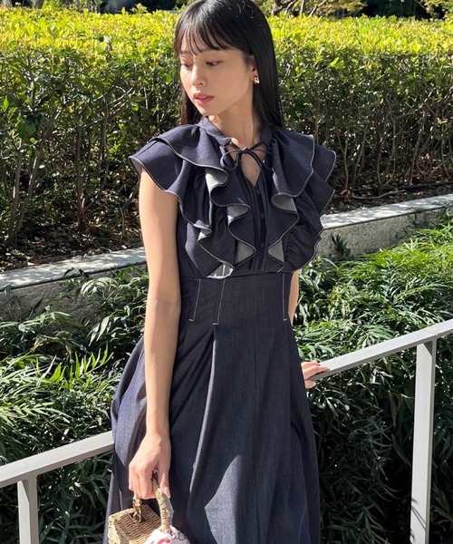 WILLSELECTION(ウィルセレクション)の「ナローリボンラッフルフリルワンピース(ワンピース・レディース・ブラック/サックスブルー/ネイビー/ピンク・FREE)」の6枚目の写真