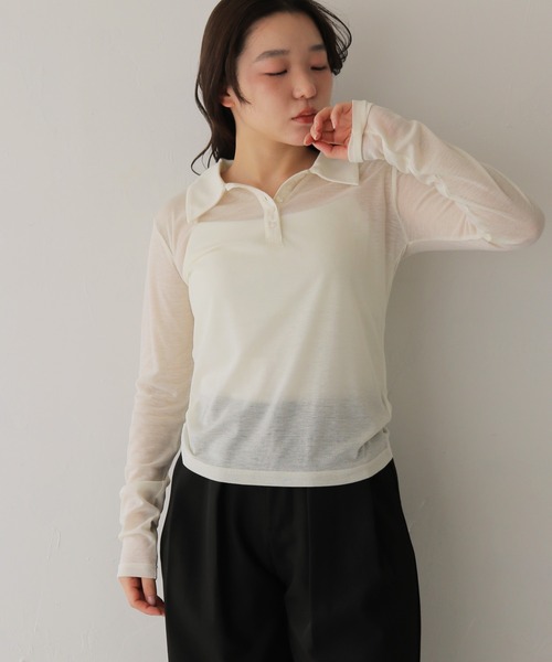 cheriella(シェリエラ)の「【cheriella】シアーポロトップス SHEER POLO TOP(Tシャツ/カットソー・レディース・アイボリー/ブラック・FREE)」の6枚目の写真