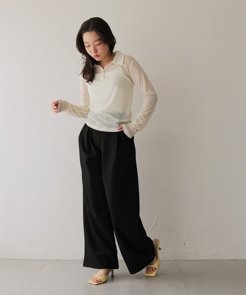 cheriella(シェリエラ)の「【cheriella】シアーポロトップス SHEER POLO TOP(Tシャツ/カットソー・レディース・アイボリー/ブラック・FREE)」の7枚目の写真
