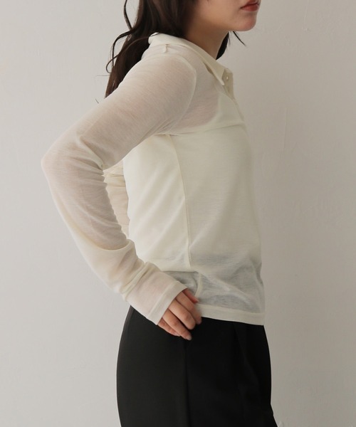 cheriella(シェリエラ)の「【cheriella】シアーポロトップス SHEER POLO TOP(Tシャツ/カットソー・レディース・アイボリー/ブラック・FREE)」の10枚目の写真