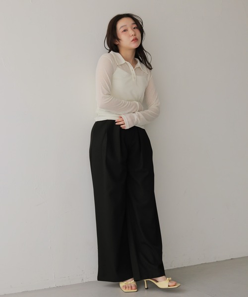 cheriella(シェリエラ)の「【cheriella】シアーポロトップス SHEER POLO TOP(Tシャツ/カットソー・レディース・アイボリー/ブラック・FREE)」の15枚目の写真