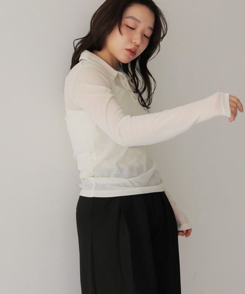 cheriella(シェリエラ)の「【cheriella】シアーポロトップス SHEER POLO TOP(Tシャツ/カットソー・レディース・アイボリー/ブラック・FREE)」の16枚目の写真