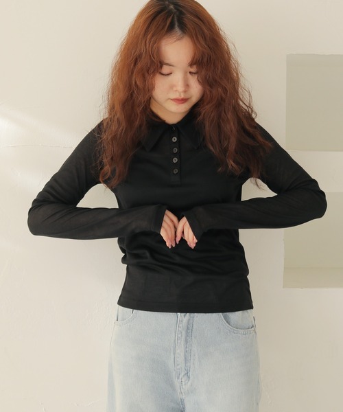 cheriella(シェリエラ)の「【cheriella】シアーポロトップス SHEER POLO TOP(Tシャツ/カットソー・レディース・アイボリー/ブラック・FREE)」の18枚目の写真