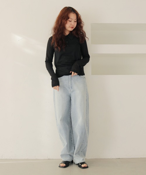 cheriella(シェリエラ)の「【cheriella】シアーポロトップス SHEER POLO TOP(Tシャツ/カットソー・レディース・アイボリー/ブラック・FREE)」の19枚目の写真