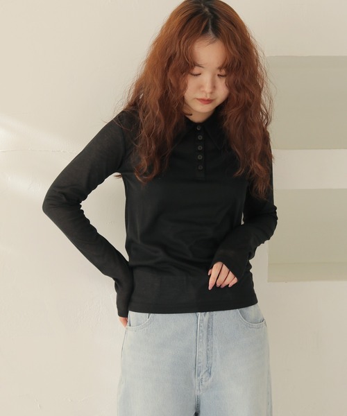 cheriella(シェリエラ)の「【cheriella】シアーポロトップス SHEER POLO TOP(Tシャツ/カットソー・レディース・アイボリー/ブラック・FREE)」の21枚目の写真