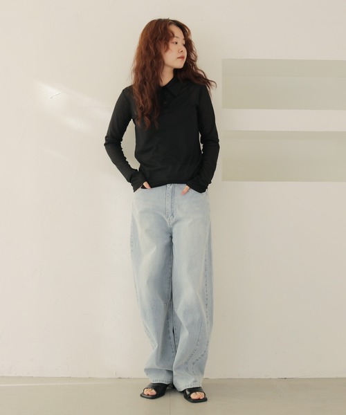 cheriella(シェリエラ)の「【cheriella】シアーポロトップス SHEER POLO TOP(Tシャツ/カットソー・レディース・アイボリー/ブラック・FREE)」の20枚目の写真