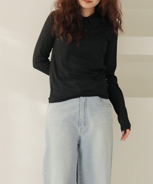 cheriella(シェリエラ)の「【cheriella】シアーポロトップス SHEER POLO TOP(Tシャツ/カットソー・レディース・アイボリー/ブラック・FREE)」の17枚目の写真