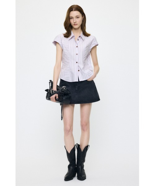 MOUSSY(マウジー)の「LOW SLUNG ミニスコート(デニムスカート・レディース・ブラック/ブルー・1/2)」の5枚目の写真