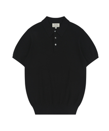 Essential Hard Twist Cotton Short Sleeve Polo Knit (Black)