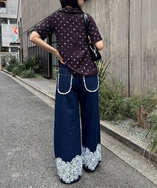 CIAOPANIC(チャオパニック)の「裾レースワイドストレートデニムパンツ(デニムパンツ・レディース・サックスブルー/インディゴブルー・MEDIUM/SMALL/X-SMALL)」の10枚目の写真