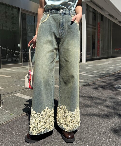 CIAOPANIC(チャオパニック)の「裾レースワイドストレートデニムパンツ(デニムパンツ・レディース・サックスブルー/インディゴブルー・MEDIUM/SMALL/X-SMALL)」の13枚目の写真