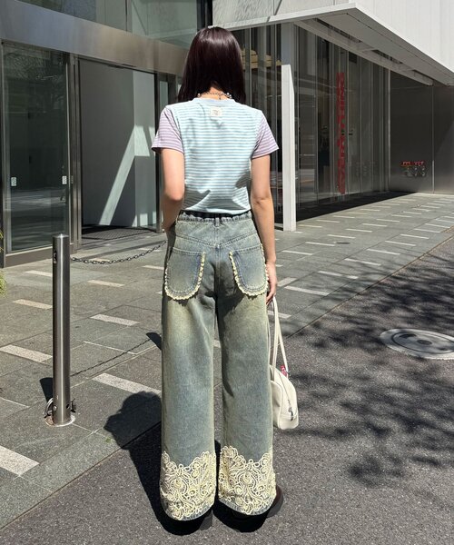 CIAOPANIC(チャオパニック)の「裾レースワイドストレートデニムパンツ(デニムパンツ・レディース・サックスブルー/インディゴブルー・MEDIUM/SMALL/X-SMALL)」の16枚目の写真