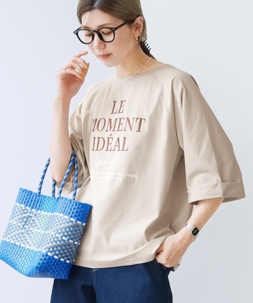 reca（レカ）の「【接触冷感】刺繍&プリント配色ロゴラグランTシャツ（Tシャツ/カットソー・レディース・グレイッシュベージュ/グリーン系その他/オフホワイト・FREE）」の4枚目の写真