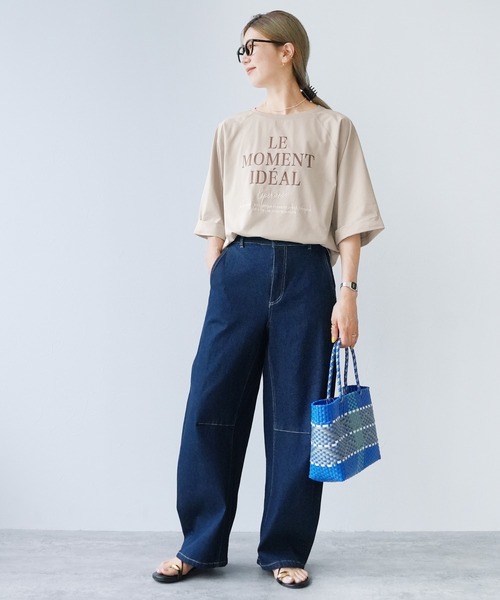 reca（レカ）の「【接触冷感】刺繍&プリント配色ロゴラグランTシャツ（Tシャツ/カットソー・レディース・グレイッシュベージュ/グリーン系その他/オフホワイト・FREE）」の7枚目の写真