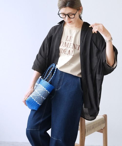 reca（レカ）の「【接触冷感】刺繍&プリント配色ロゴラグランTシャツ（Tシャツ/カットソー・レディース・グレイッシュベージュ/グリーン系その他/オフホワイト・FREE）」の9枚目の写真