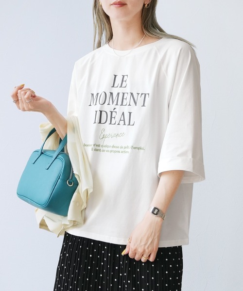 reca（レカ）の「【接触冷感】刺繍&プリント配色ロゴラグランTシャツ（Tシャツ/カットソー・レディース・グレイッシュベージュ/グリーン系その他/オフホワイト・FREE）」の10枚目の写真
