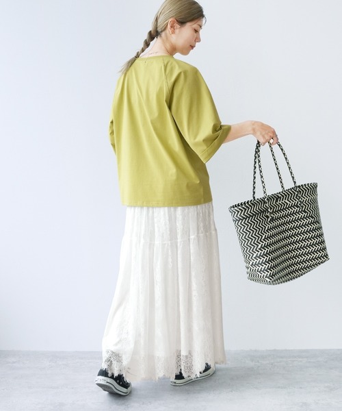 reca（レカ）の「【接触冷感】刺繍&プリント配色ロゴラグランTシャツ（Tシャツ/カットソー・レディース・グレイッシュベージュ/グリーン系その他/オフホワイト・FREE）」の15枚目の写真