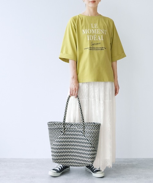 reca（レカ）の「【接触冷感】刺繍&プリント配色ロゴラグランTシャツ（Tシャツ/カットソー・レディース・グレイッシュベージュ/グリーン系その他/オフホワイト・FREE）」の18枚目の写真