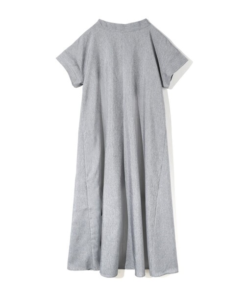 MIDIUMISOLID（ミディウミソリッド）の「MIDIUMISOLID for Ladies リネンライクVネックフレアワンピース（ワンピース・レディース・ベージュ/ライトグレー・FREE）」の3枚目の写真