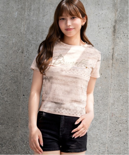 GORGE(ゴージ)の「《レース柄プリント×ビジューロゴ》Tシャツ/Y2K×フェミニン/春夏/全3色(Tシャツ/カットソー・レディース・オフホワイト/チャコール/ピンク・F)」の10枚目の写真