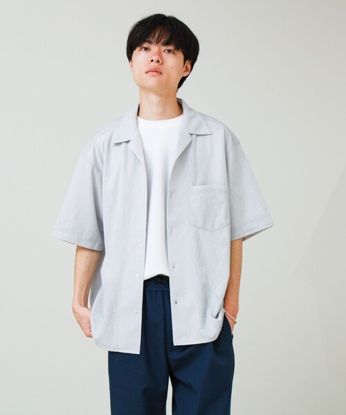 GLOSTER(グロスター)の「【リゾート感漂う】シアーリーフジャガードオープンカラー(シャツ/ブラウス・メンズ・ブラック/ライトグレー/グレイッシュブルー・S/L/M)」の19枚目の写真
