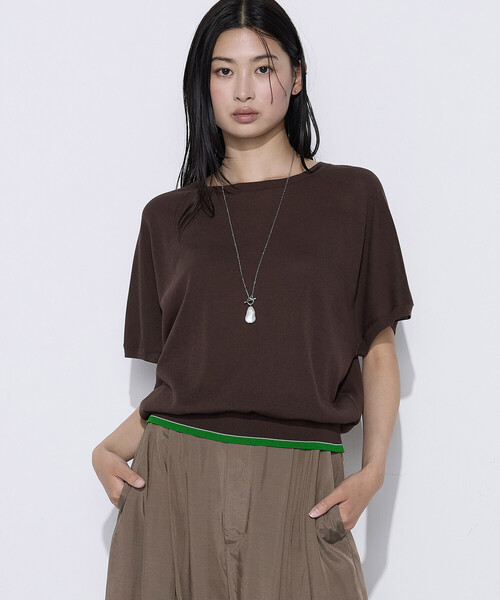 K.T KIYOKO TAKASE（キヨコタカセ）の「カラートリミング フレンチニットプルオーバー（ニット/セーター・レディース・ブラウン/ネイビー・FREE）」の2枚目の写真