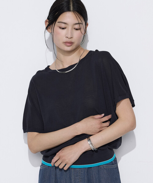 K.T KIYOKO TAKASE（キヨコタカセ）の「カラートリミング フレンチニットプルオーバー（ニット/セーター・レディース・ブラウン/ネイビー・FREE）」の4枚目の写真