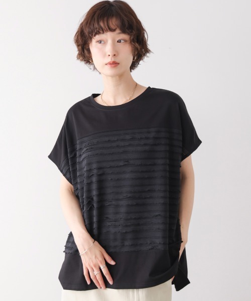 Bou Jeloud(ブージュルード)の「フリルJQ切替ワイドプルオーバー(Tシャツ/カットソー・レディース・ライム/オフホワイト/ブラック・FREE)」の2枚目の写真