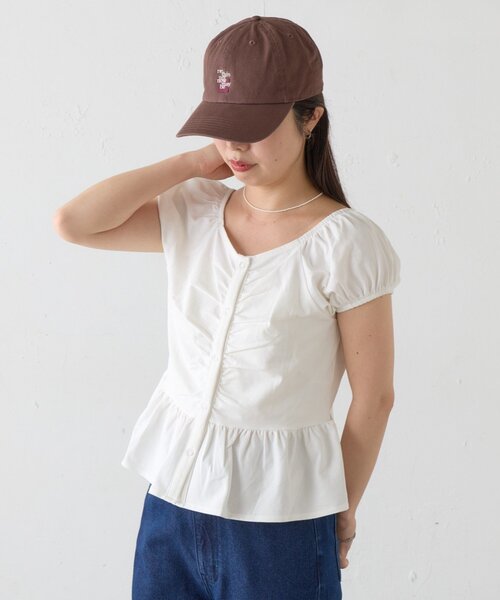Kastane（カスタネ）の「【一部店舗限定】B フロントギャザーカットトップス（Tシャツ/カットソー・レディース・オフホワイト/ブラック/グレー・FREE）」の4枚目の写真