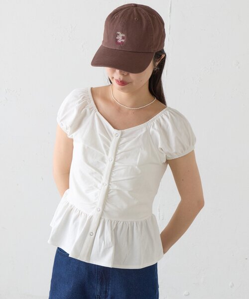 Kastane（カスタネ）の「【一部店舗限定】B フロントギャザーカットトップス（Tシャツ/カットソー・レディース・オフホワイト/ブラック/グレー・FREE）」の5枚目の写真