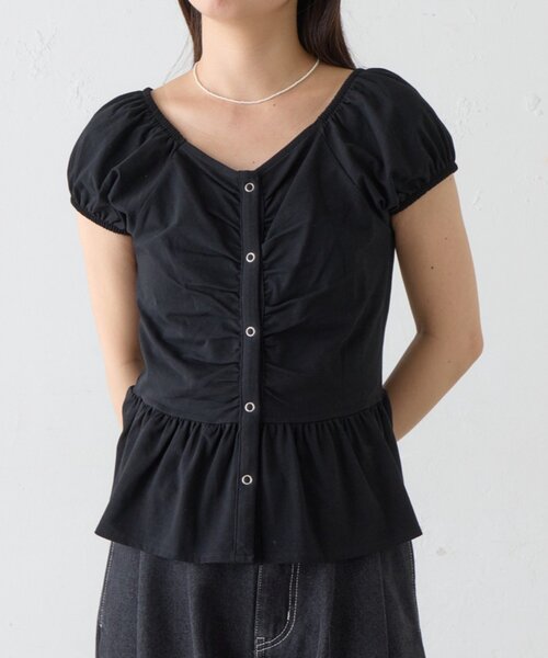 Kastane（カスタネ）の「【一部店舗限定】B フロントギャザーカットトップス（Tシャツ/カットソー・レディース・オフホワイト/ブラック/グレー・FREE）」の9枚目の写真
