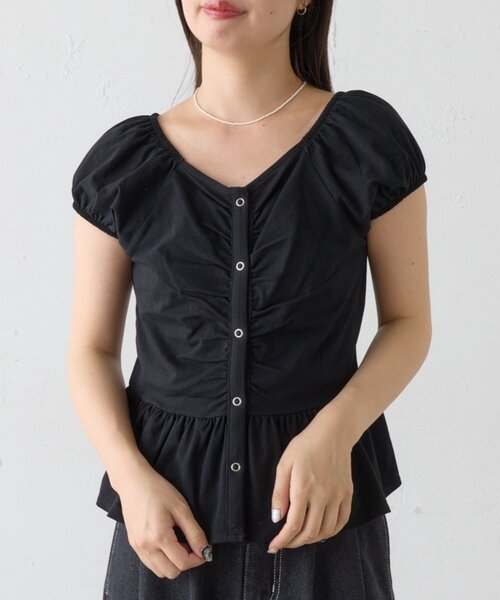 Kastane（カスタネ）の「【一部店舗限定】B フロントギャザーカットトップス（Tシャツ/カットソー・レディース・オフホワイト/ブラック/グレー・FREE）」の10枚目の写真