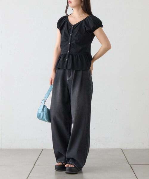 Kastane（カスタネ）の「【一部店舗限定】B フロントギャザーカットトップス（Tシャツ/カットソー・レディース・オフホワイト/ブラック/グレー・FREE）」の14枚目の写真