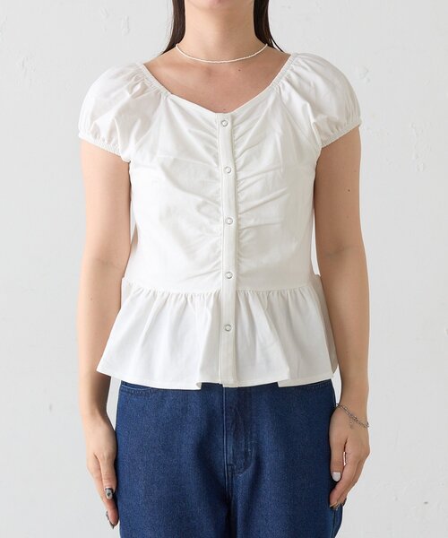 Kastane（カスタネ）の「【一部店舗限定】B フロントギャザーカットトップス（Tシャツ/カットソー・レディース・オフホワイト/ブラック/グレー・FREE）」の15枚目の写真