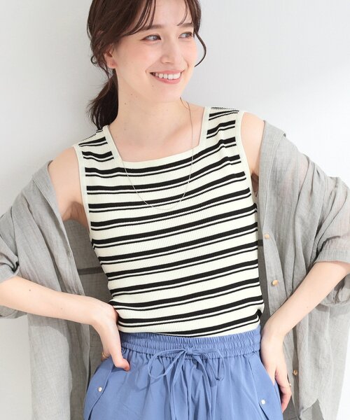 SHOO・LA・RUE（シューラルー）の「【S-LL】見せてもキレイ スクエアネック リブタンクトップ（ニット/セーター・レディース・オフホワイト/ブラック/アイボリー系2・01/02/04/03）」の3枚目の写真