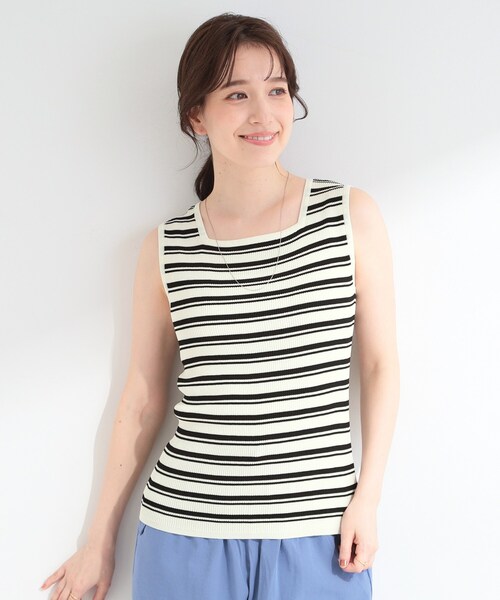 SHOO・LA・RUE（シューラルー）の「【S-LL】見せてもキレイ スクエアネック リブタンクトップ（ニット/セーター・レディース・オフホワイト/ブラック/アイボリー系2・01/02/04/03）」の12枚目の写真